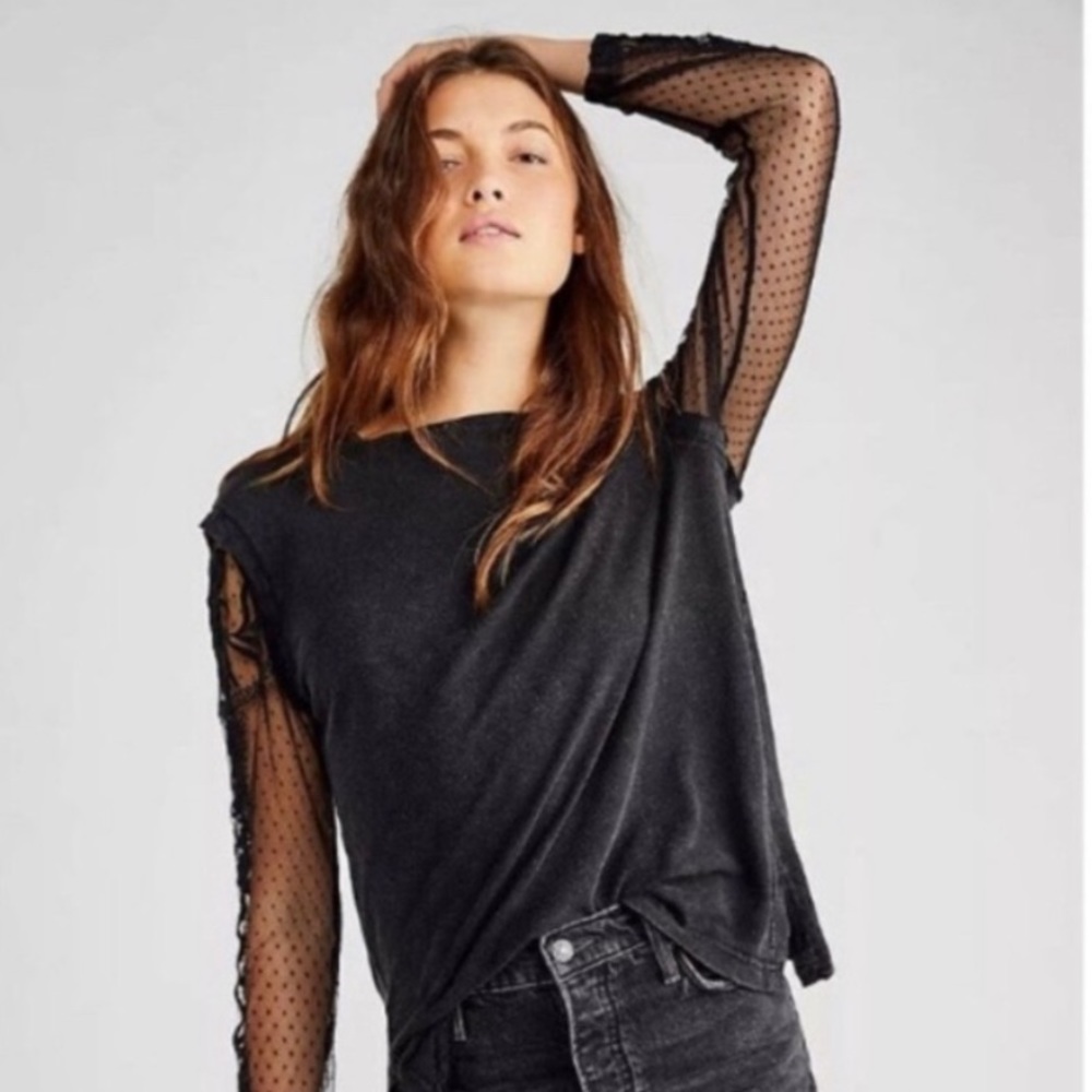 NWOT Free People tee with lace sleeves